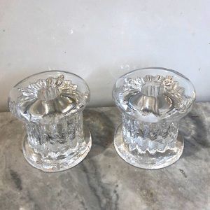 Set of 2 KOSTA BODA RURIK Scandinavian Clear Ice Glass Candlestick holders